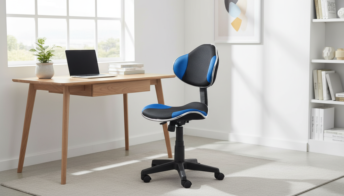 Scaun de birou pentru copii Q-G2, negru/albastru, stofa/plastic, 48x41x80/91 cm