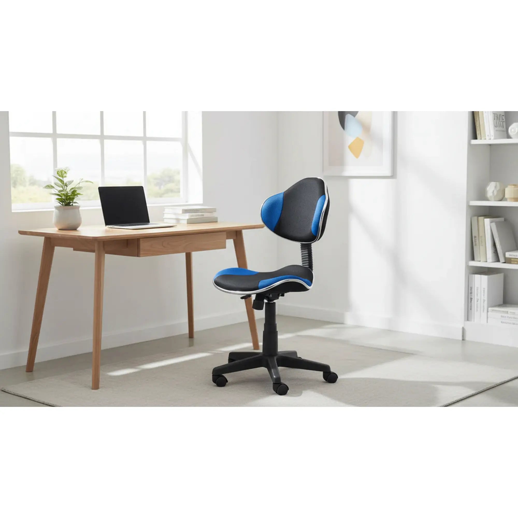 Scaun de birou pentru copii Q-G2, negru/albastru, stofa/plastic, 48x41x80/91 cm