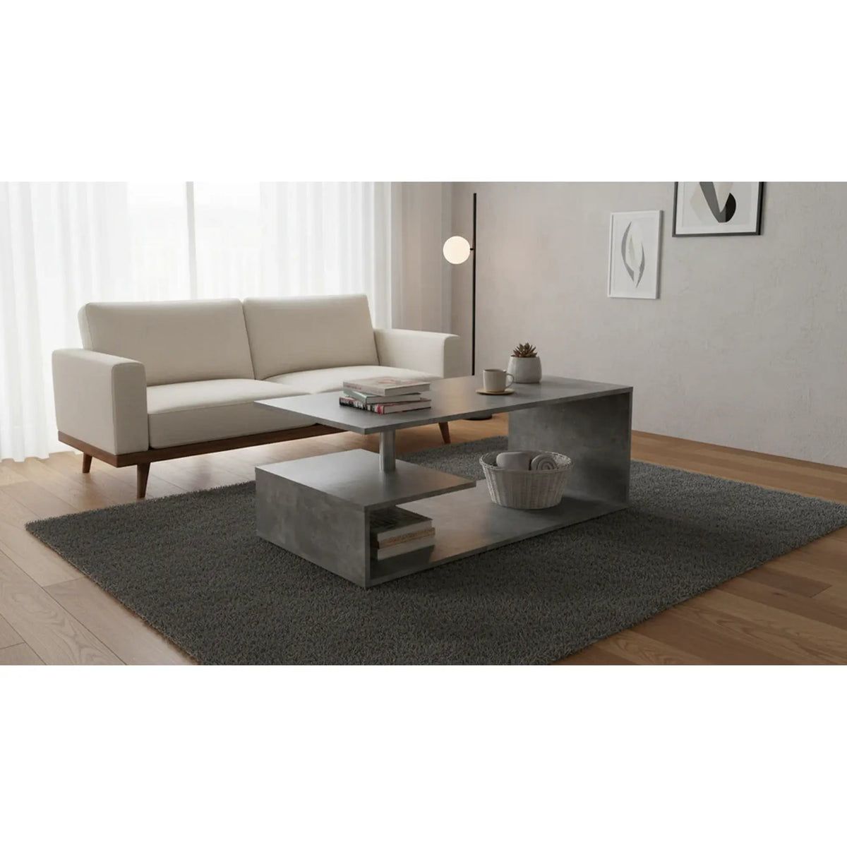 Masuta de cafea DORISA, gri ciment, PAL/plastic, 110x60x45 cm