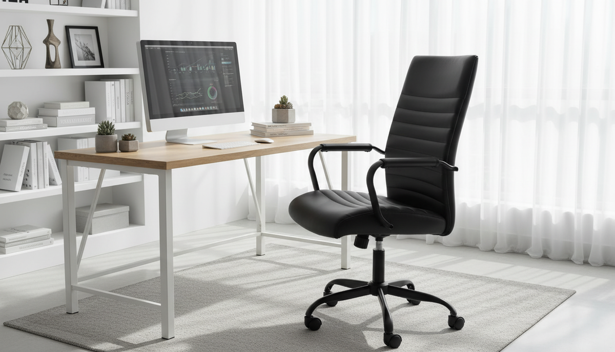 Scaun birou Q-306, negru, piele ecologica/metal, 58x51x106/116 cm