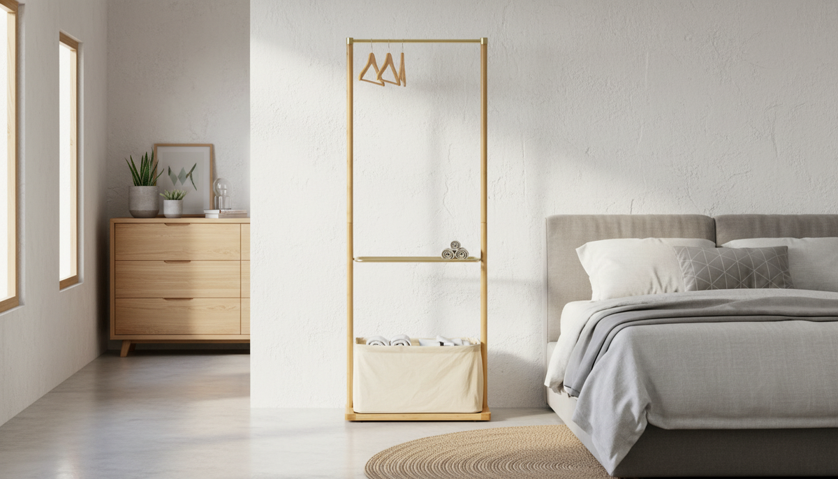 Stander haine WU-31, stejar, metal/lemn de bambus, 60x35x166 cm