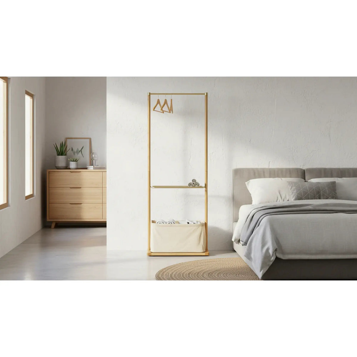 Stander haine WU-31, stejar, metal/lemn de bambus, 60x35x166 cm