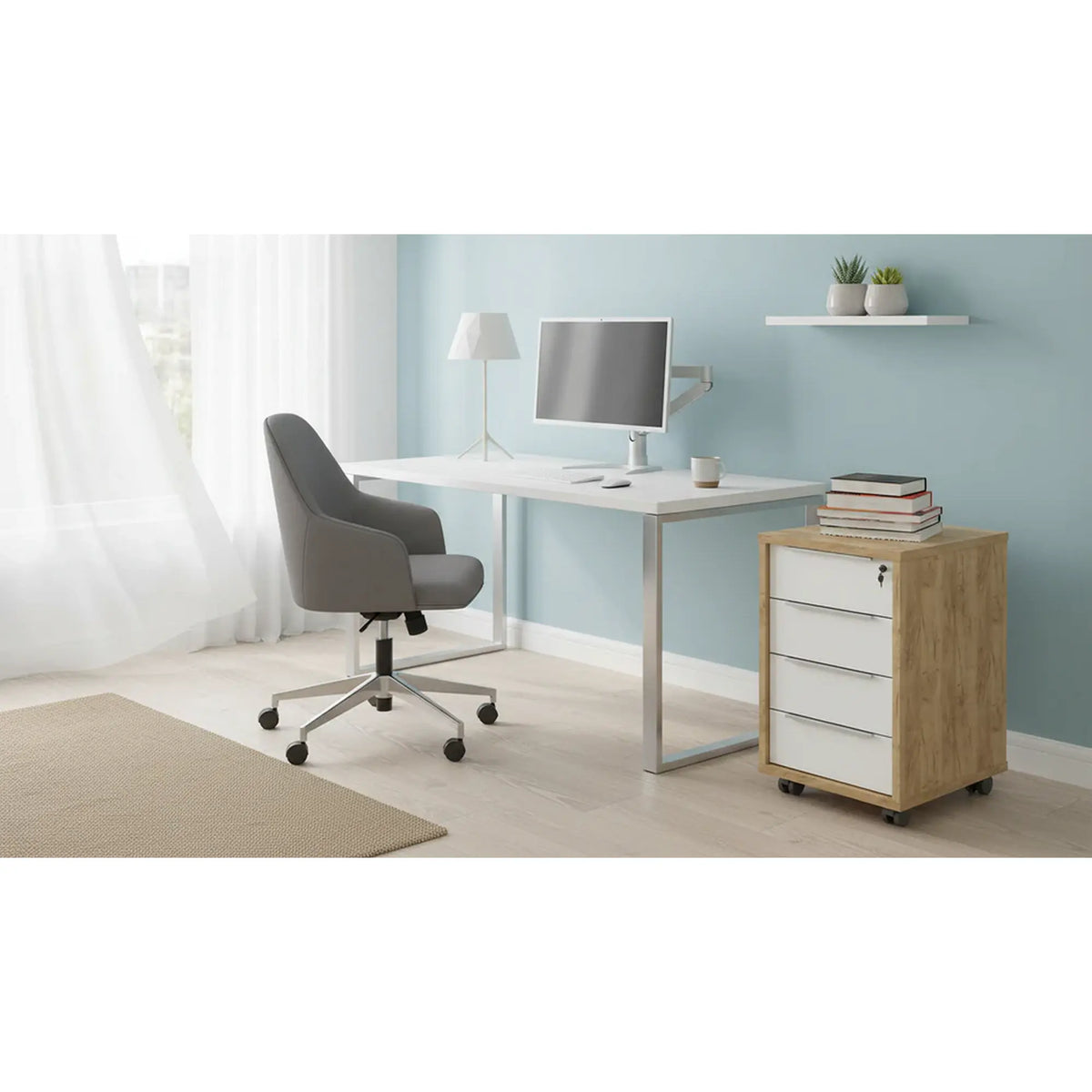 Dulap RIOMA TYP 14, stejar artisan/alb, DTD laminat, cu 4 sertare, 43x48x67 cm