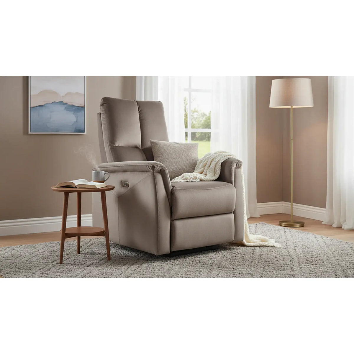 Fotoliu recliner NEPTUN, cappuccino, stofa catifelata/metal, 76x94/160x96 cm