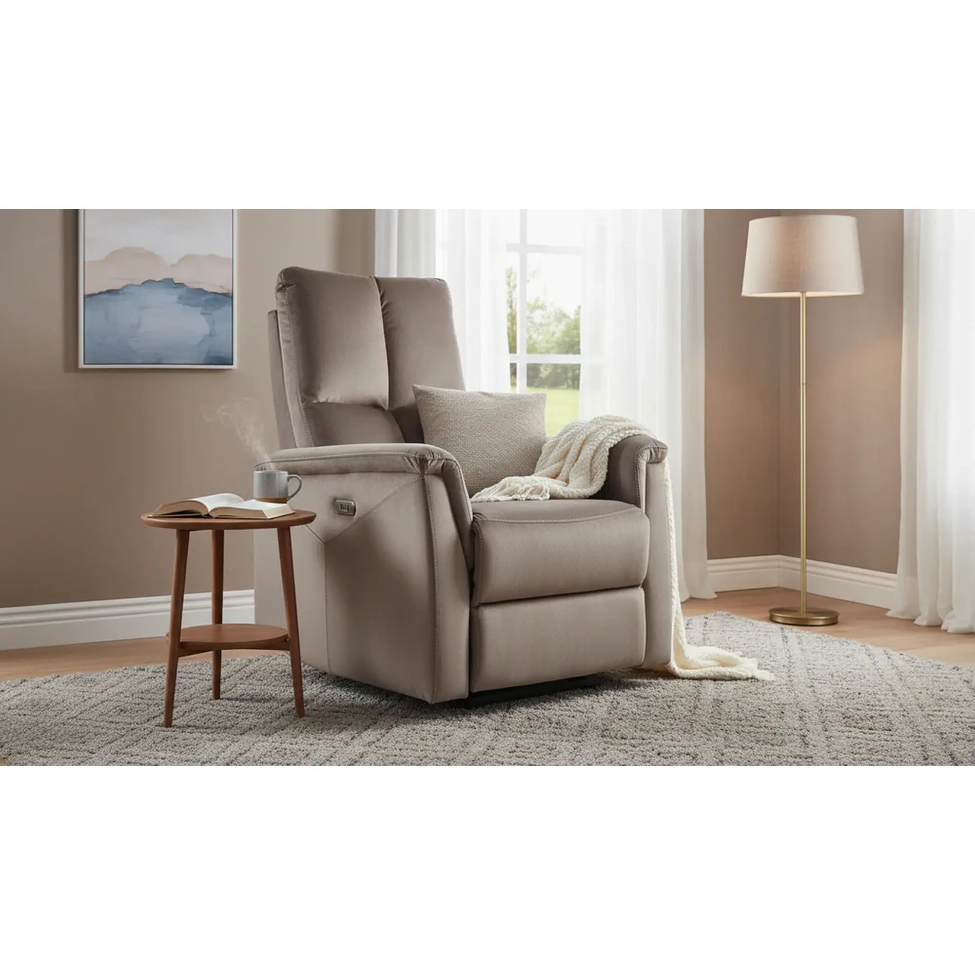 Fotoliu recliner NEPTUN, cappuccino, stofa catifelata/metal, 76x94/160x96 cm