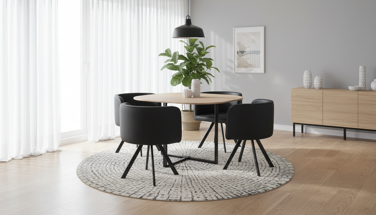 Set masa cu 4 scaune BEVIS NEW, stejar/negru