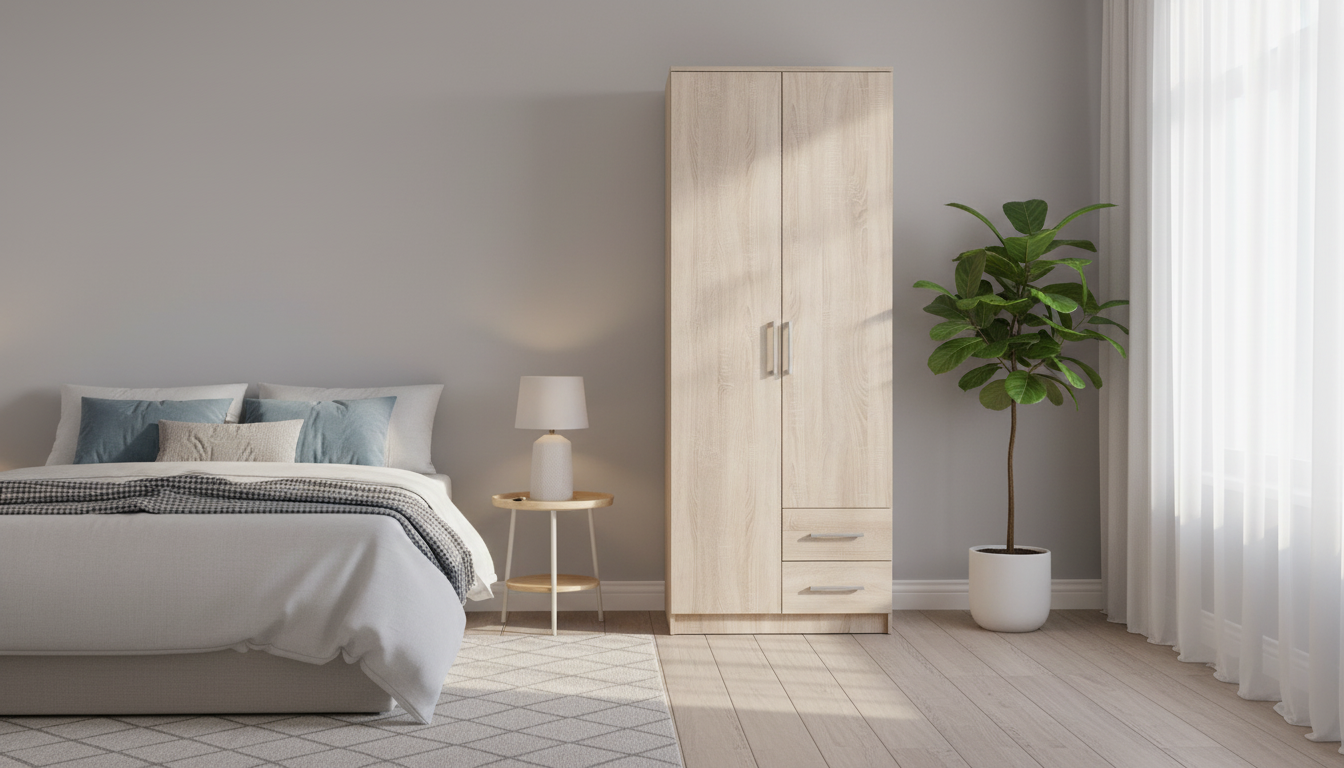 Dulap LIMA S-2, stejar sonoma, PAL laminat, cu 2 usi si 2 sertare, 80x52x205 cm