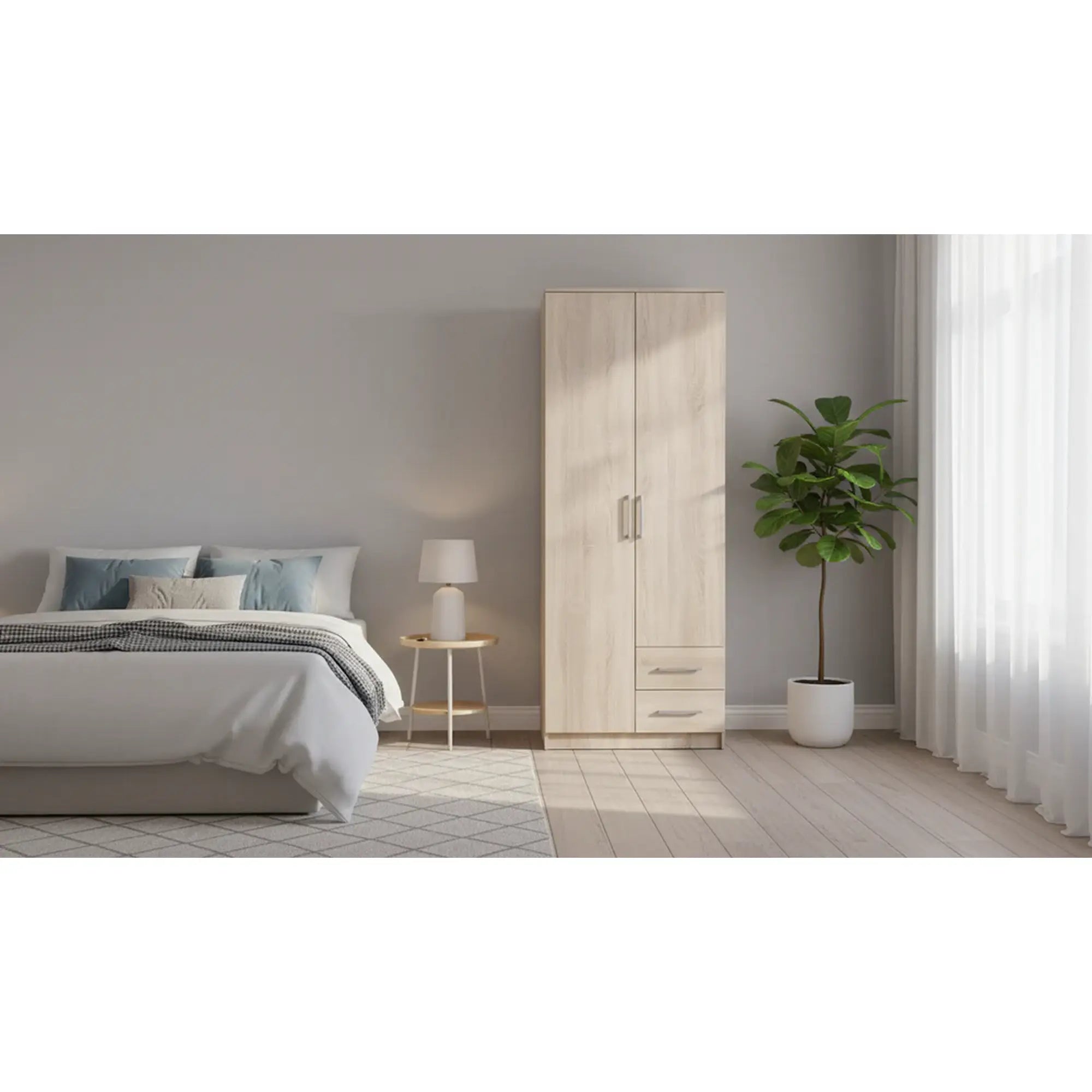 Dulap LIMA S-2, stejar sonoma, PAL laminat, cu 2 usi si 2 sertare, 80x52x205 cm