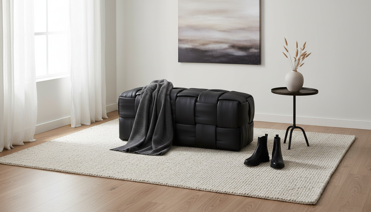 Taburet LUCA, negru, piele ecologica, 108x44x43 cm