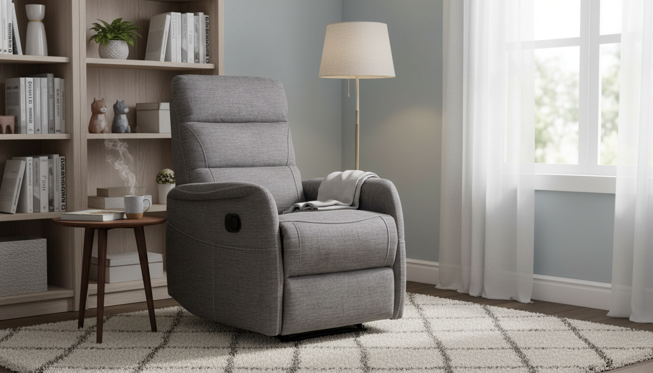 Fotoliu recliner SOLON M, stofa clasica gri inchis - Brego 18, 74x86/162x106 cm
