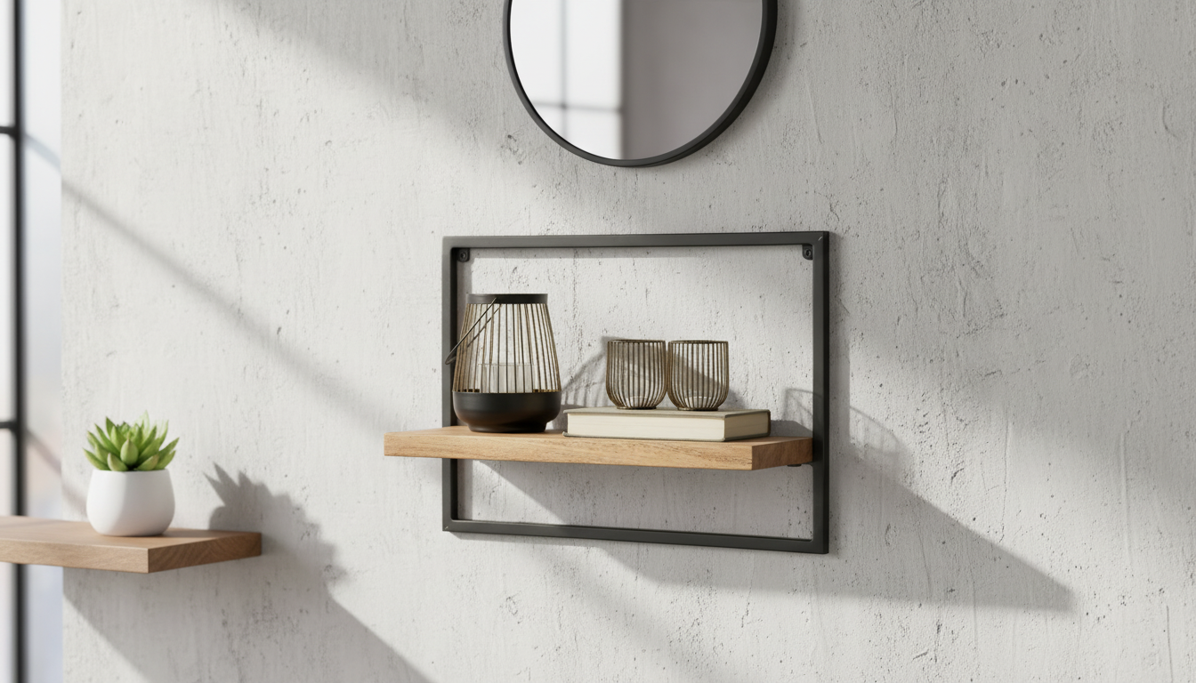 Raft VALO, stejar/negru, lemn/metal, 50x25x35 cm