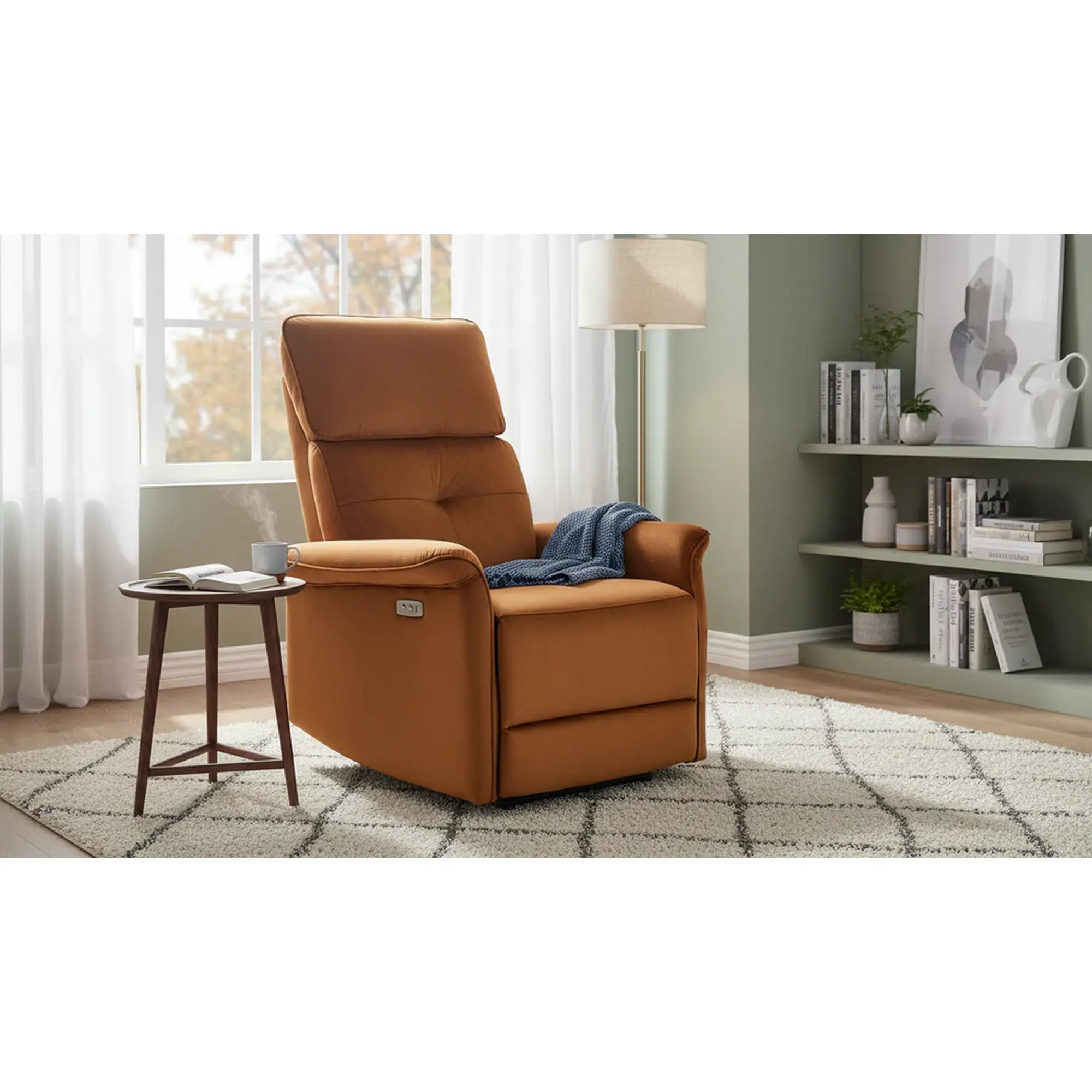 Fotoliu rabatabil SEMIR, stofa catifelata scortisoara - Bluvel 4215, 80x90/170x92/108 cm