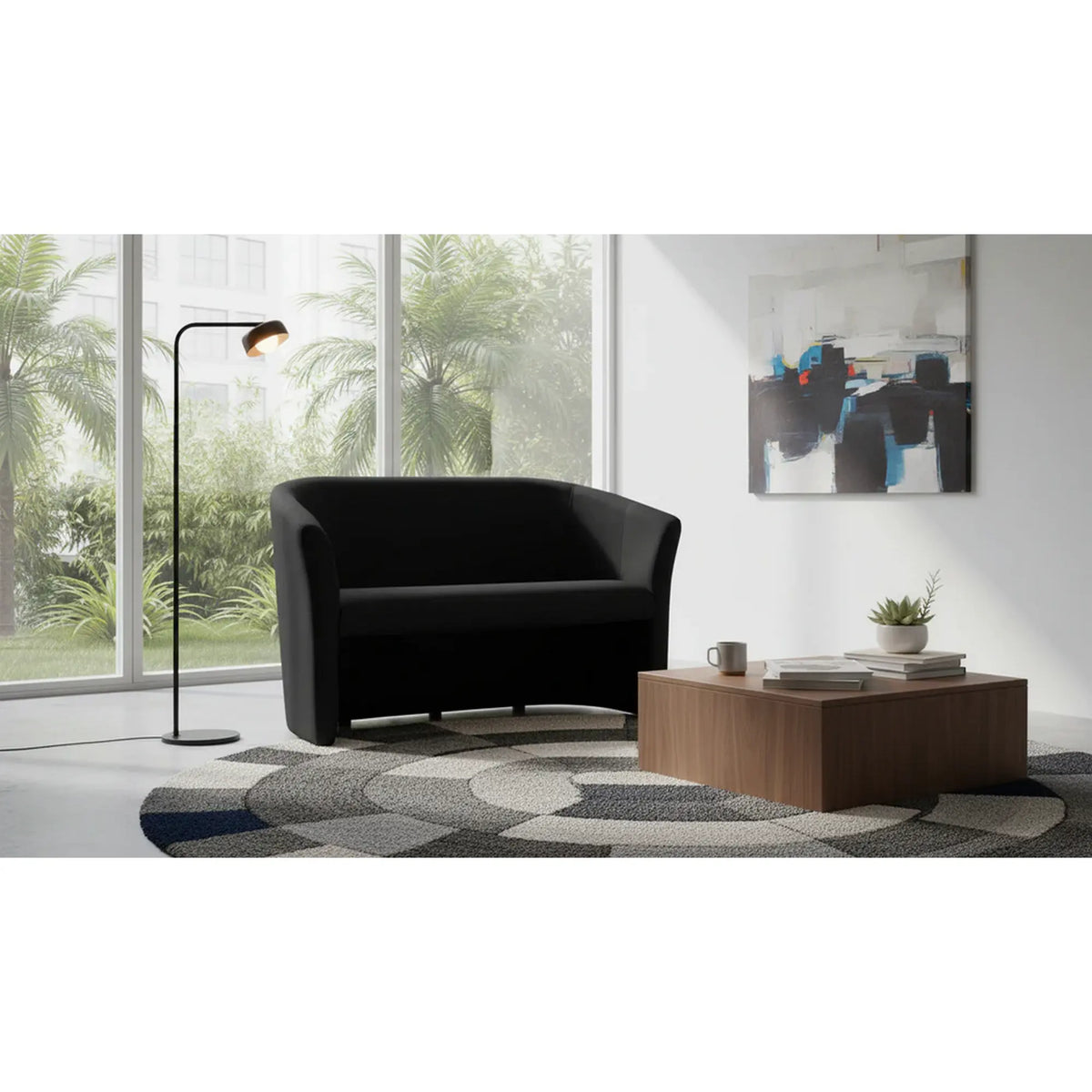 Canapea TM-2, negru, piele ecologica, 126x60x76 cm