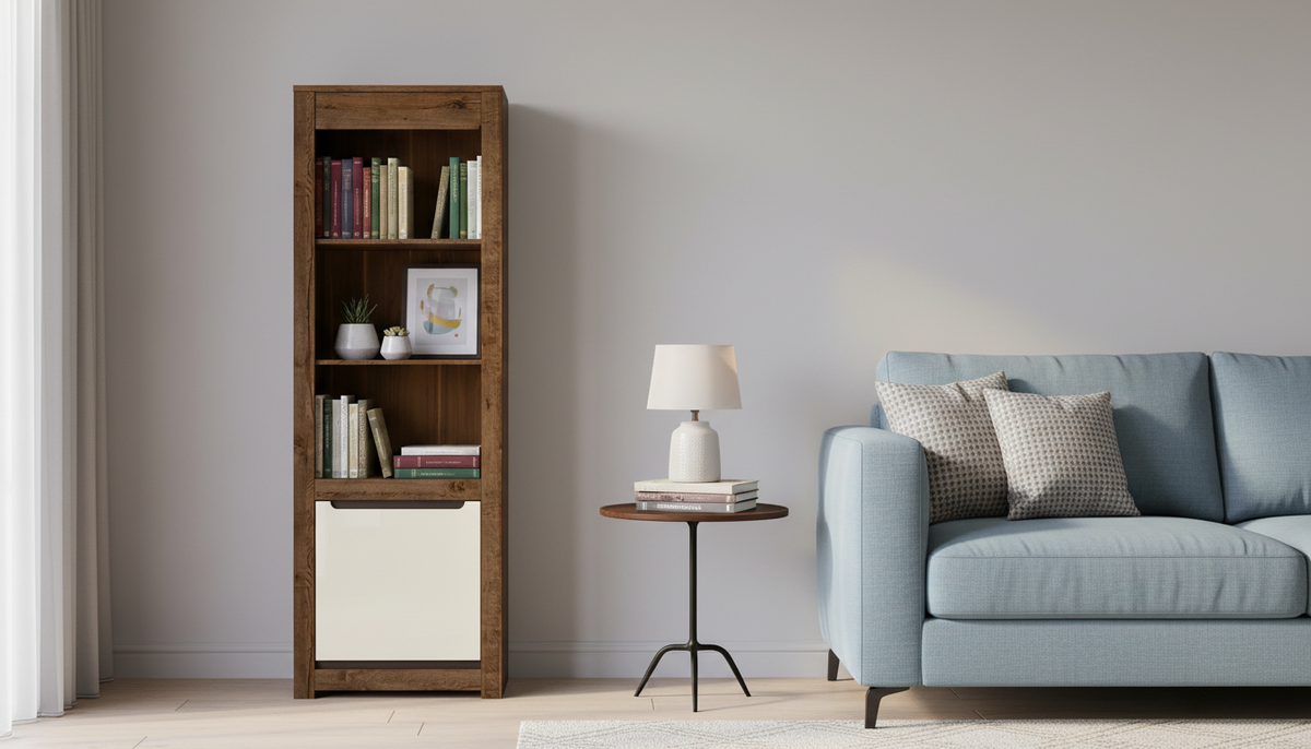 Biblioteca RUSO, stejar inchis/alb perla, PAL, 69x46x205 cm