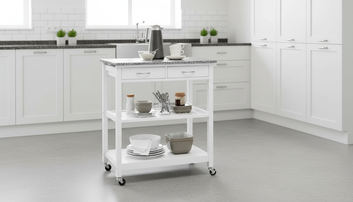 Carucior servire BABETTE, alb/gri, 78x48x87 cm