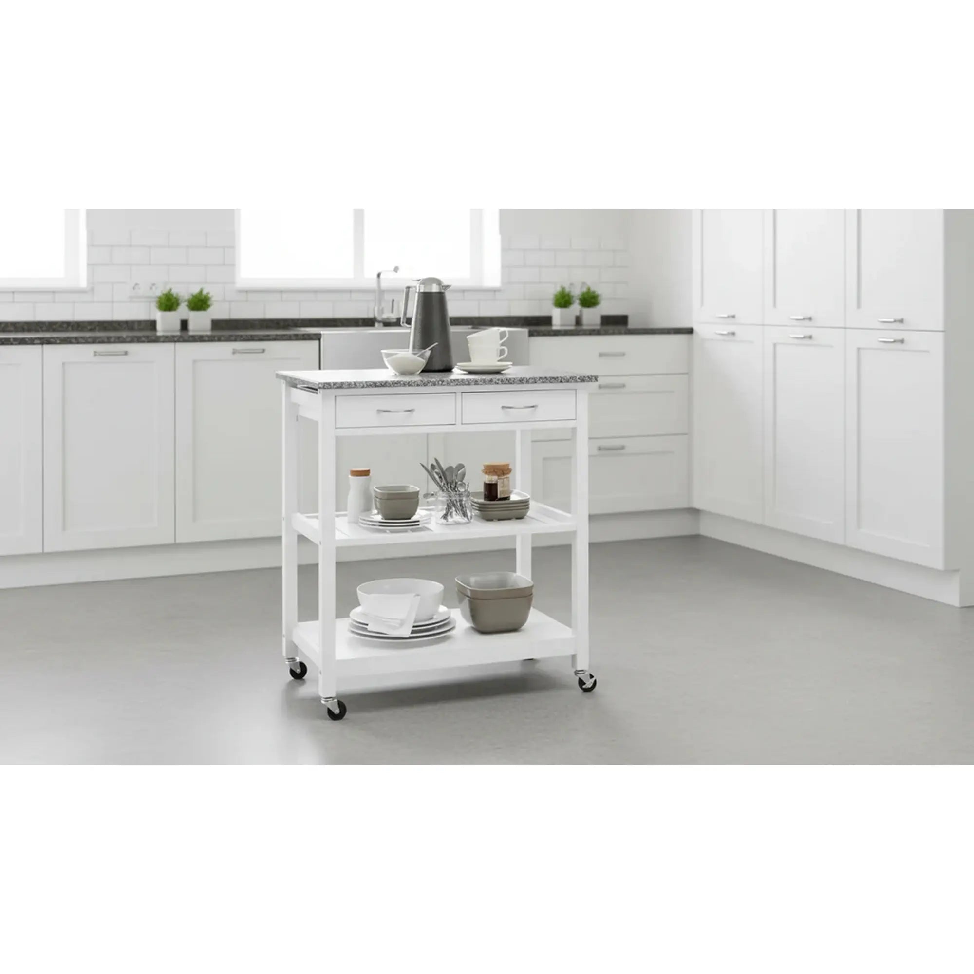 Carucior servire BABETTE, alb/gri, 78x48x87 cm