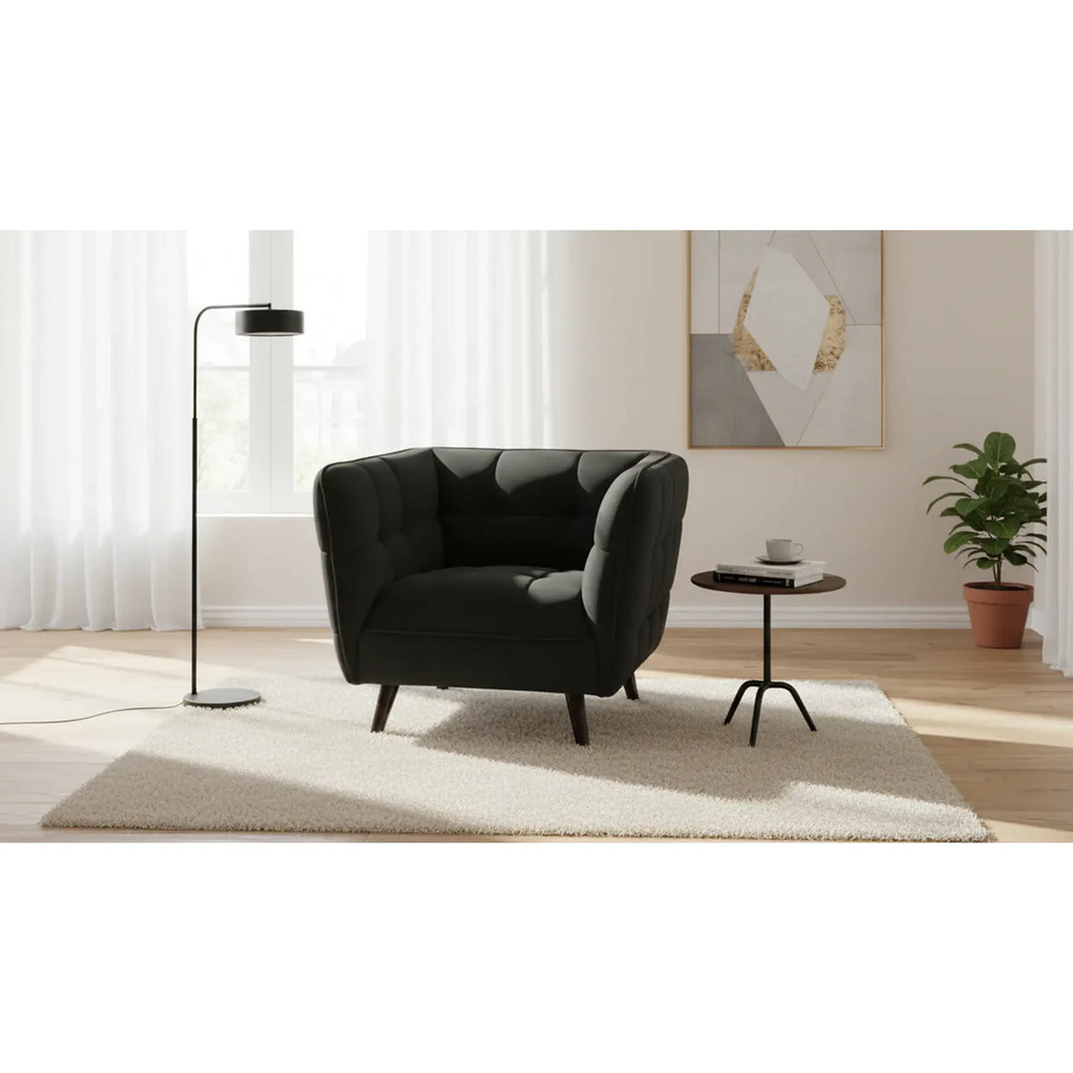 Fotoliu CASTELLO, negru/wenge, stofa catifelata/lemn de fag, 92x85x78 cm