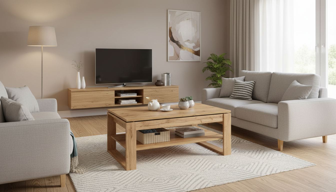Masuta cafea BETTY, stejar artisan, PAL laminat, 120x65/92x50/72 cm