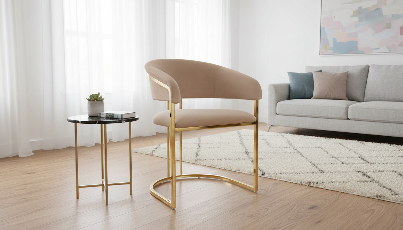 Scaun TULIPE, bej inchis - Bluvel 28, stofa catifelata/metal, 57x64x77 cm