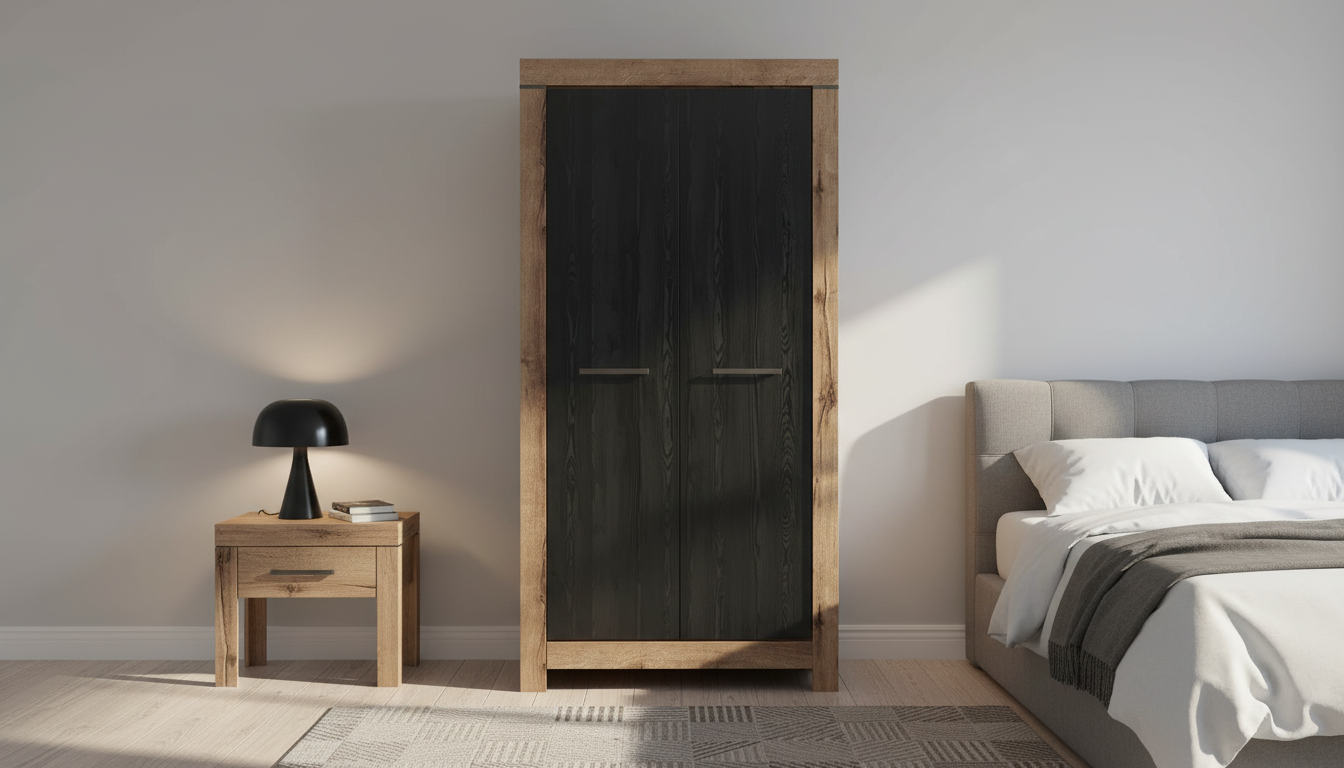 Dulap BALIN, negru/stejar, PAL, cu 2 usi, 98x55x195 cm