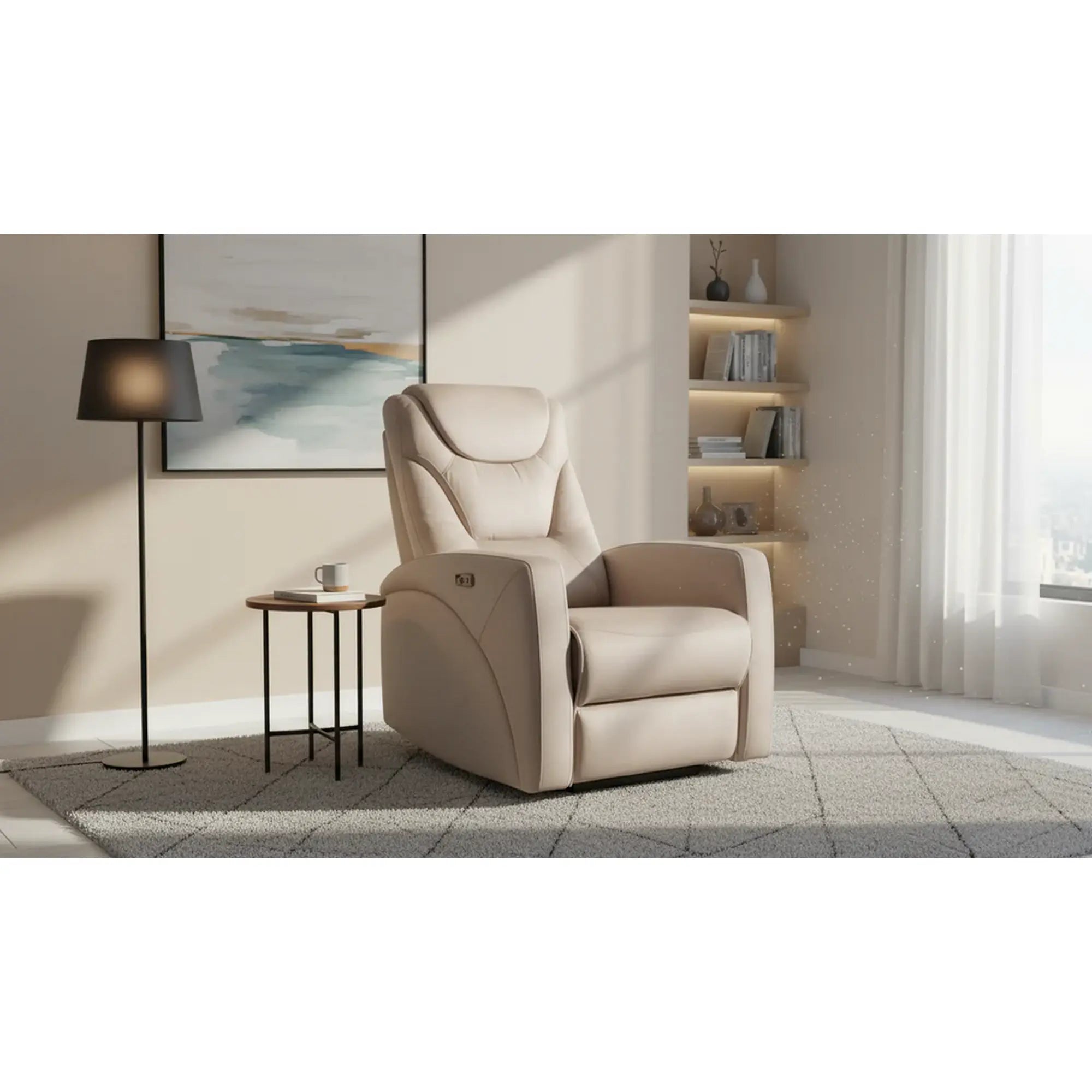 Fotoliu recliner KRONOS, stofa catifelata bej- Bluvel 40, 79x94/159x107 cm