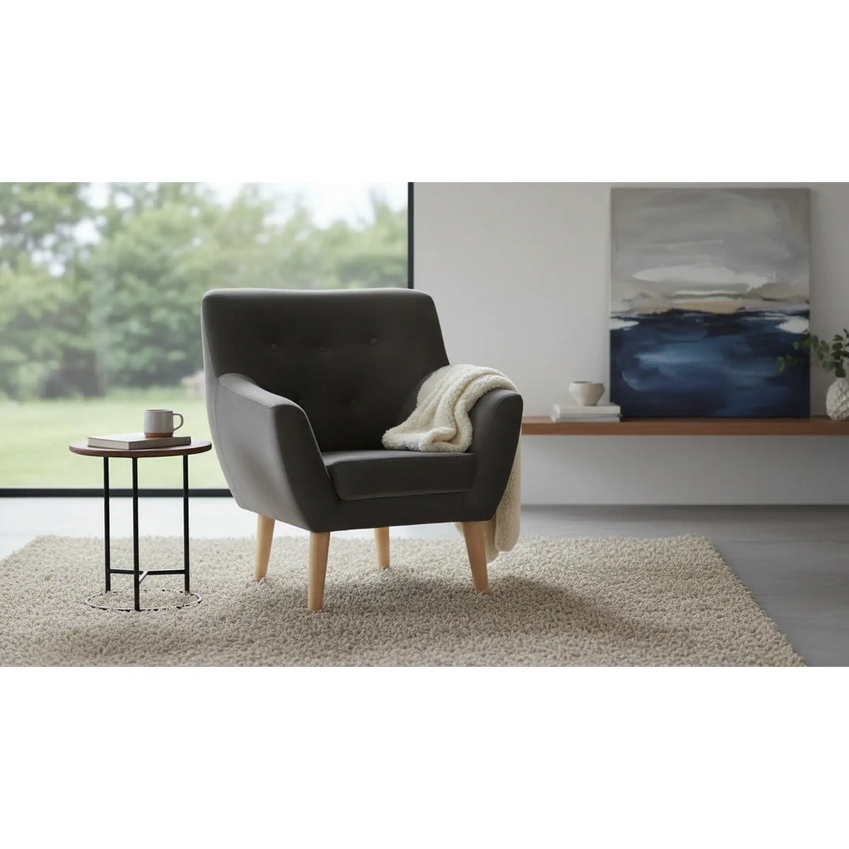 Fotoliu NORDIC 1, stofa catifelata gri - Bluvel 14, 76x75x90 cm