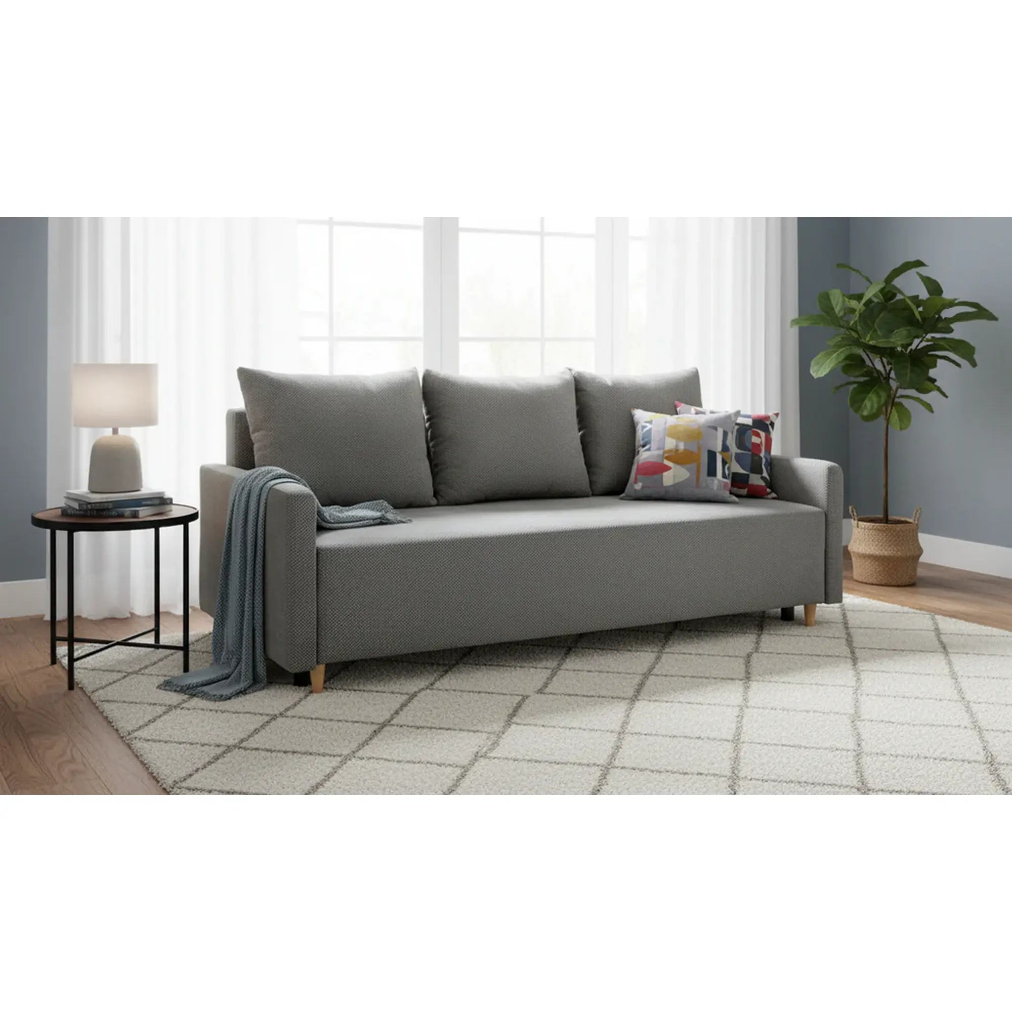 Canapea extensibila SIGMA, stofa catifelata gri - Onega 7, 208x90x92 cm
