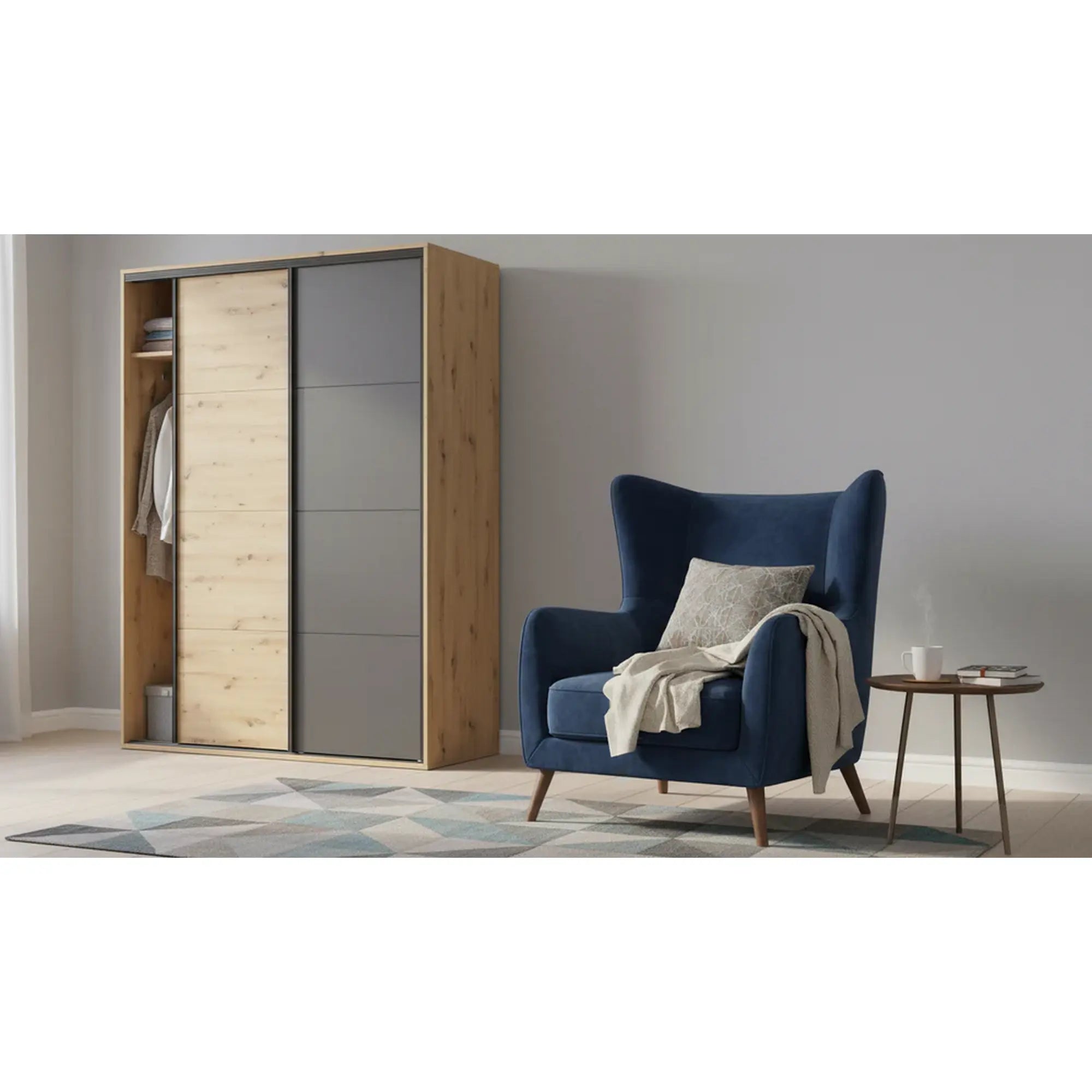 Dulap FLEX, stejar artisan/gri grafit, PAL, cu 2 usi, 150x66x240 cm