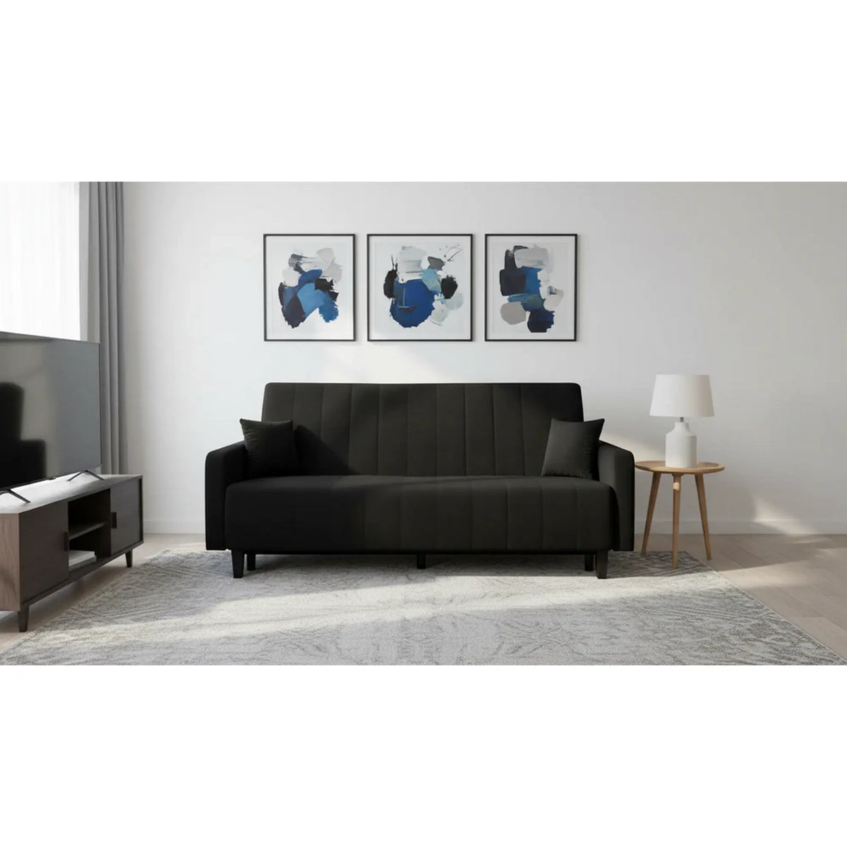 Canapea extensibila MARCIA, stofa catifelata negru - Velluto 19, cu lada depozitare, 215x101x96 cm