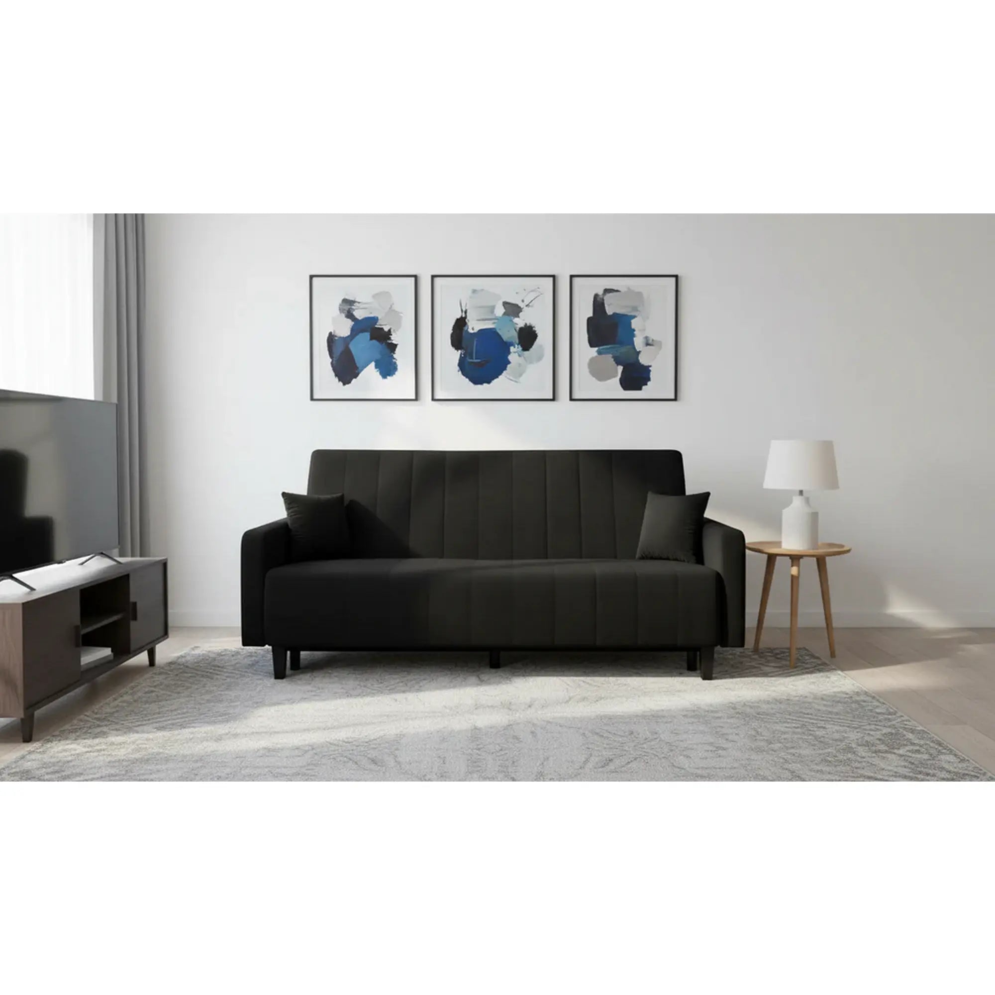 Canapea extensibila MARCIA, stofa catifelata negru - Velluto 19, cu lada depozitare, 215x101x96 cm