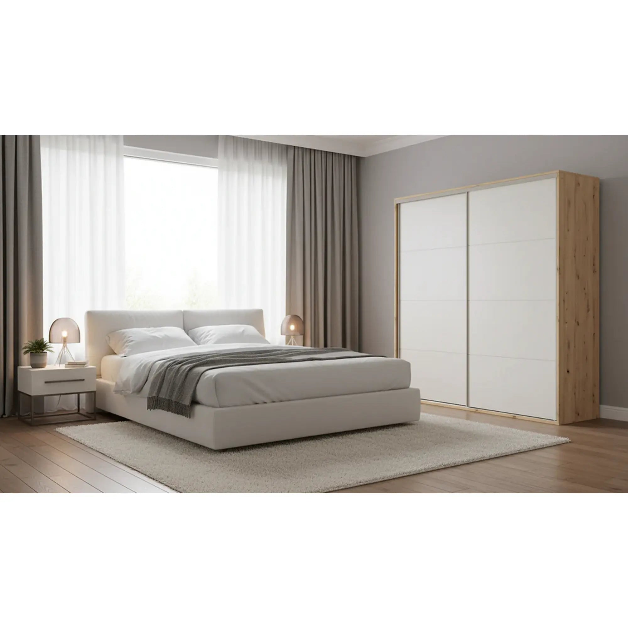 Dressing FLEX, casmir/stejar artisan, PAL, cu 2 usi glisante, 220x66x240 cm