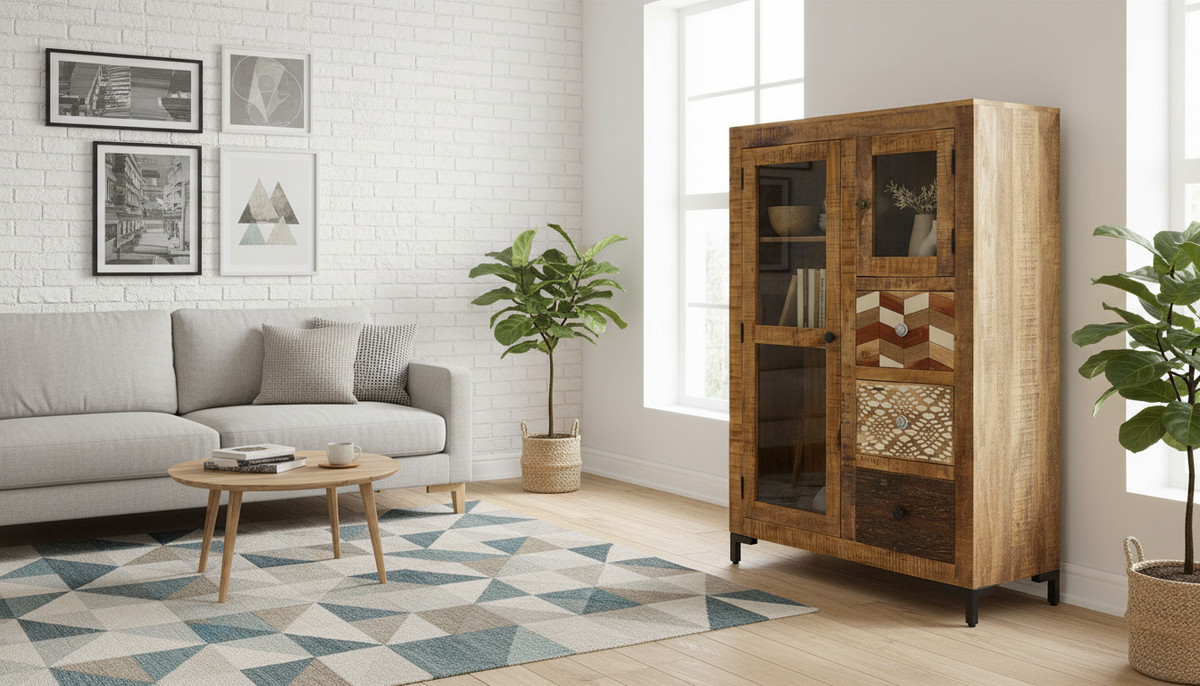 Vitrina ALOKA, stejar, lemn/sticla, 95x45x147 cm
