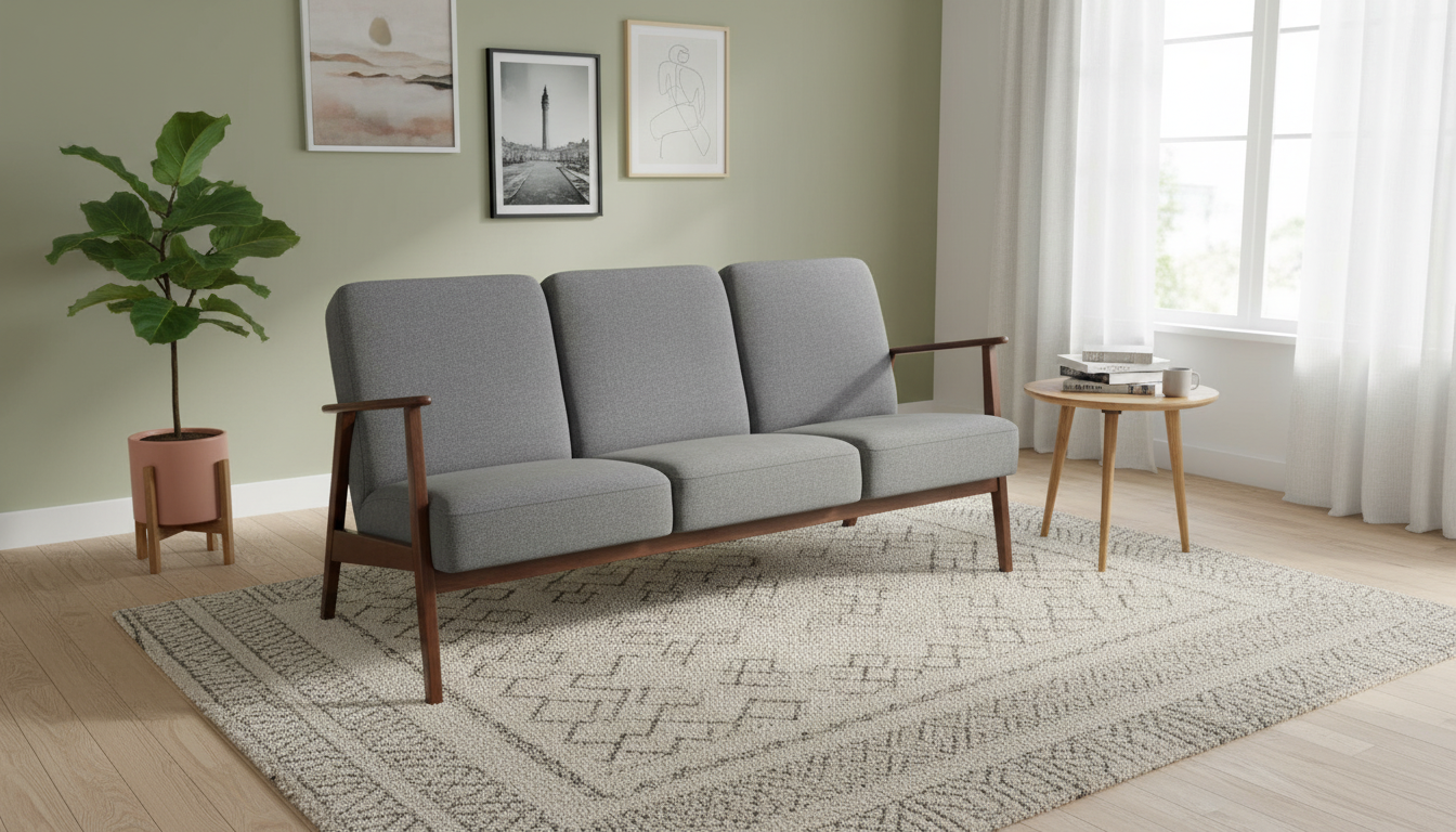 Canapea MILANO 3S, gri - Castel 93, stofa catifelata/lemn, 175x77x77 cm