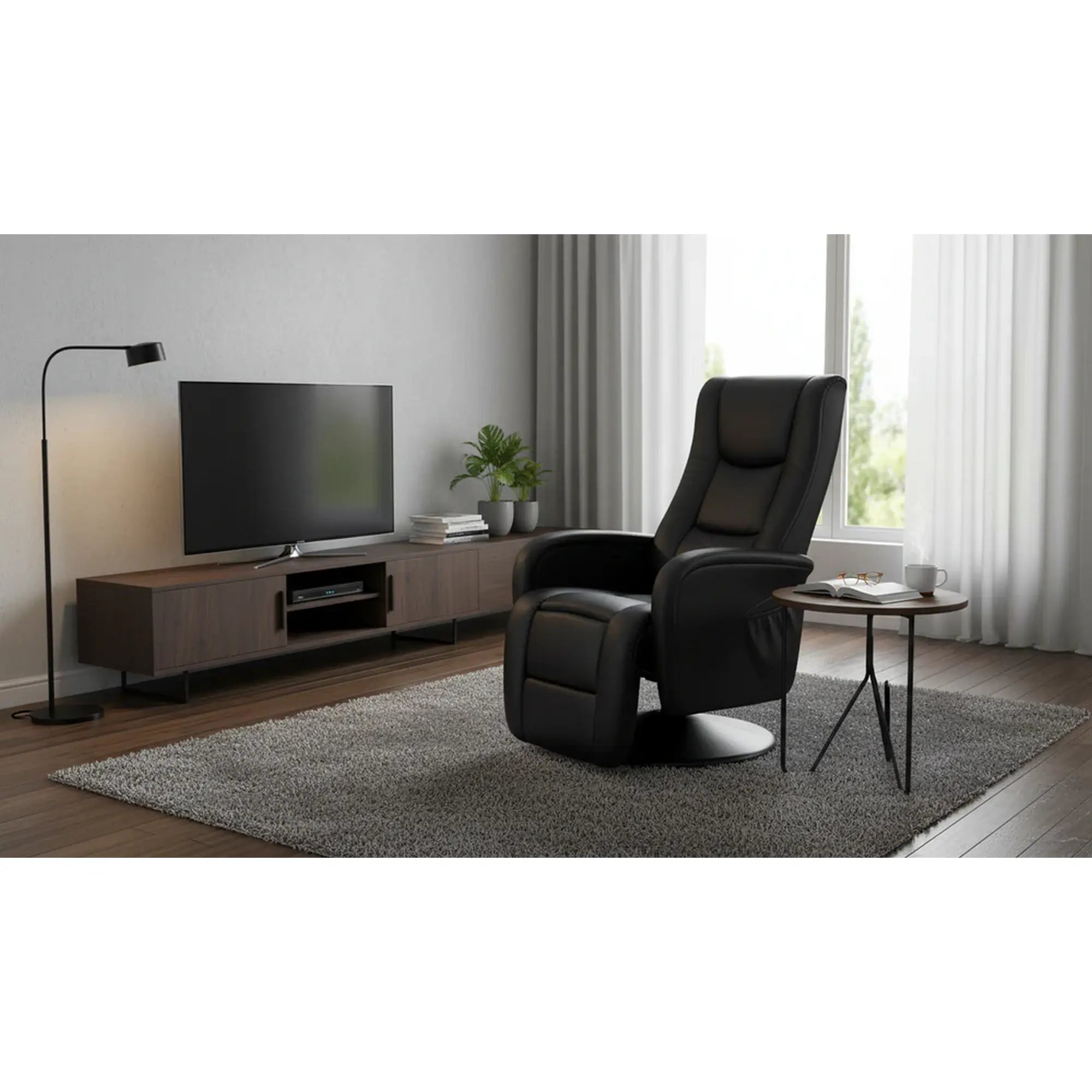 Fotoliu recliner PULSAR, negru, piele ecologica/metal, 68x85/135x85/106 cm