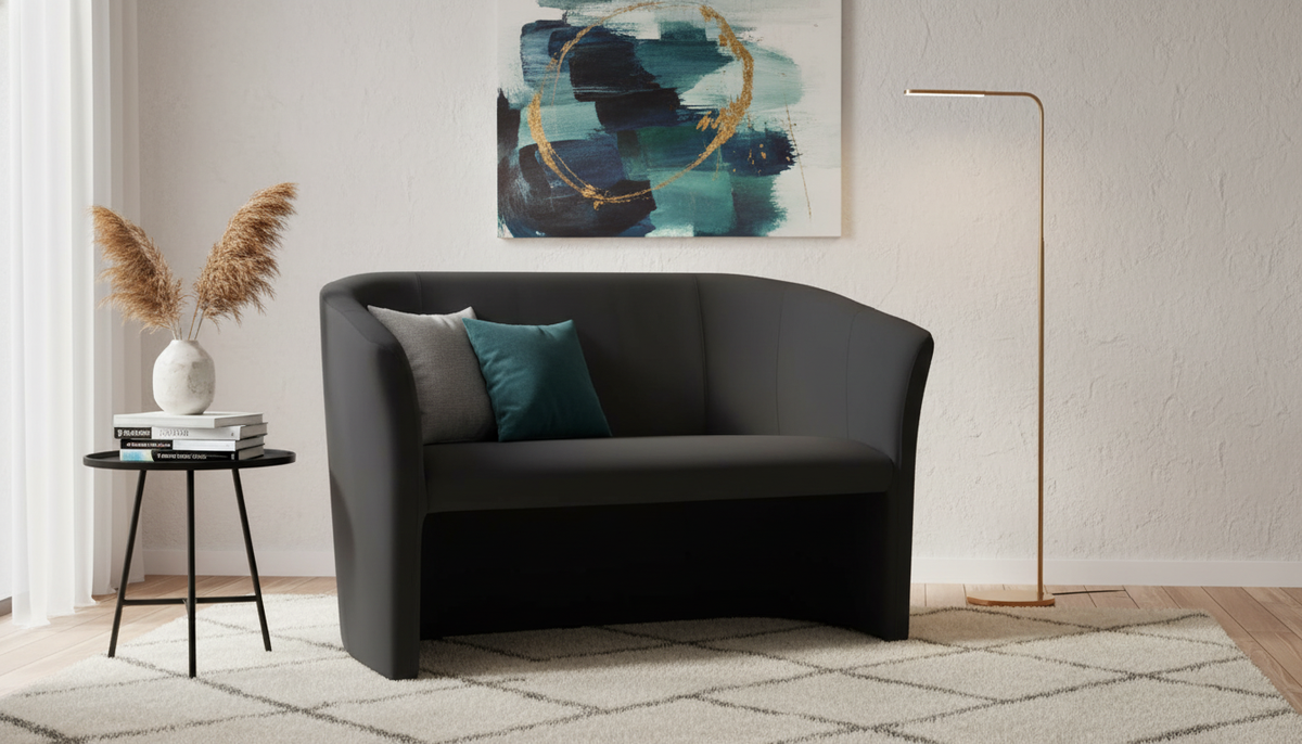 Canapea TM-2, stofa catifelata negru - Bluvel 19, 126x60x76 cm