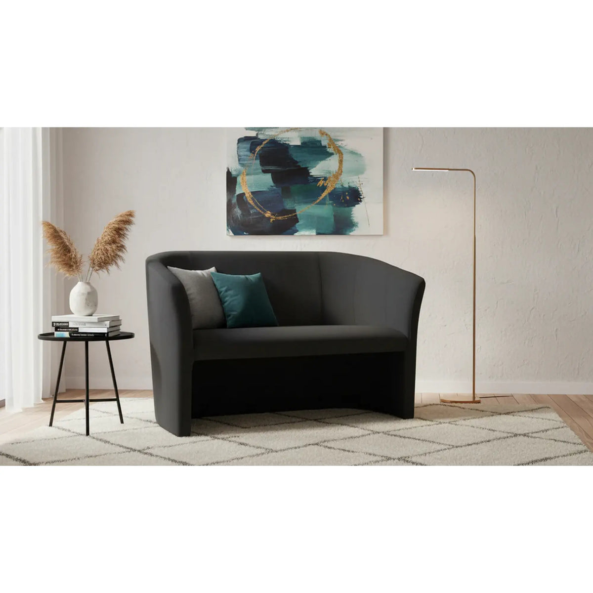 Canapea TM-2, stofa catifelata negru - Bluvel 19, 126x60x76 cm