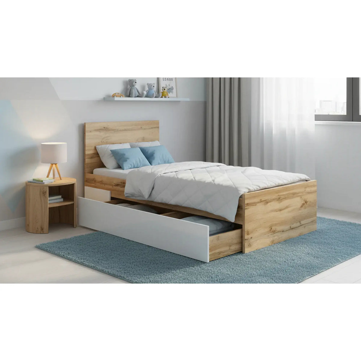 Cadru pat NUIS 90x200, stejar wotan, PAL laminat