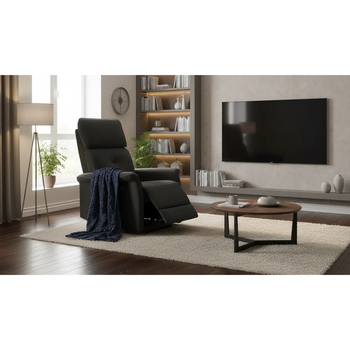 Fotoliu rabatabil SEMIR, stofa catifelata negru- Bluvel 19, 80x90/170x92/108 cm
