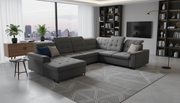 Coltar extensibil ARAGON, sezlong stanga, stofa catifelata gri - Voss 15, cu lada depozitare, 270x230x150 cm