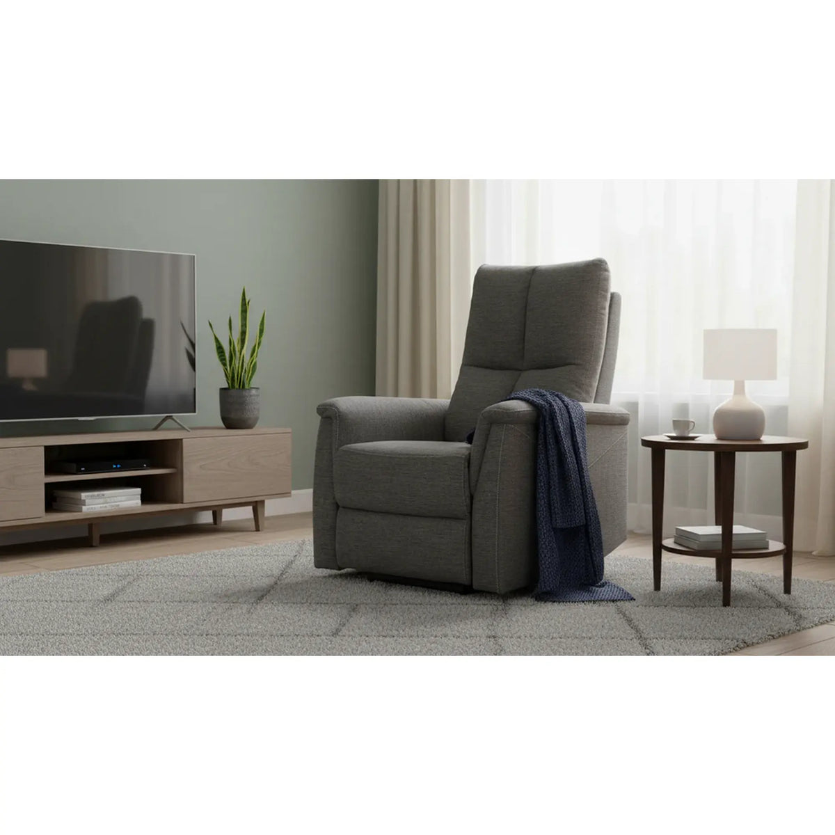 Fotoliu recliner NEPTUN, gri inchis, stofa clasica/metal, 76x94/160x96 cm