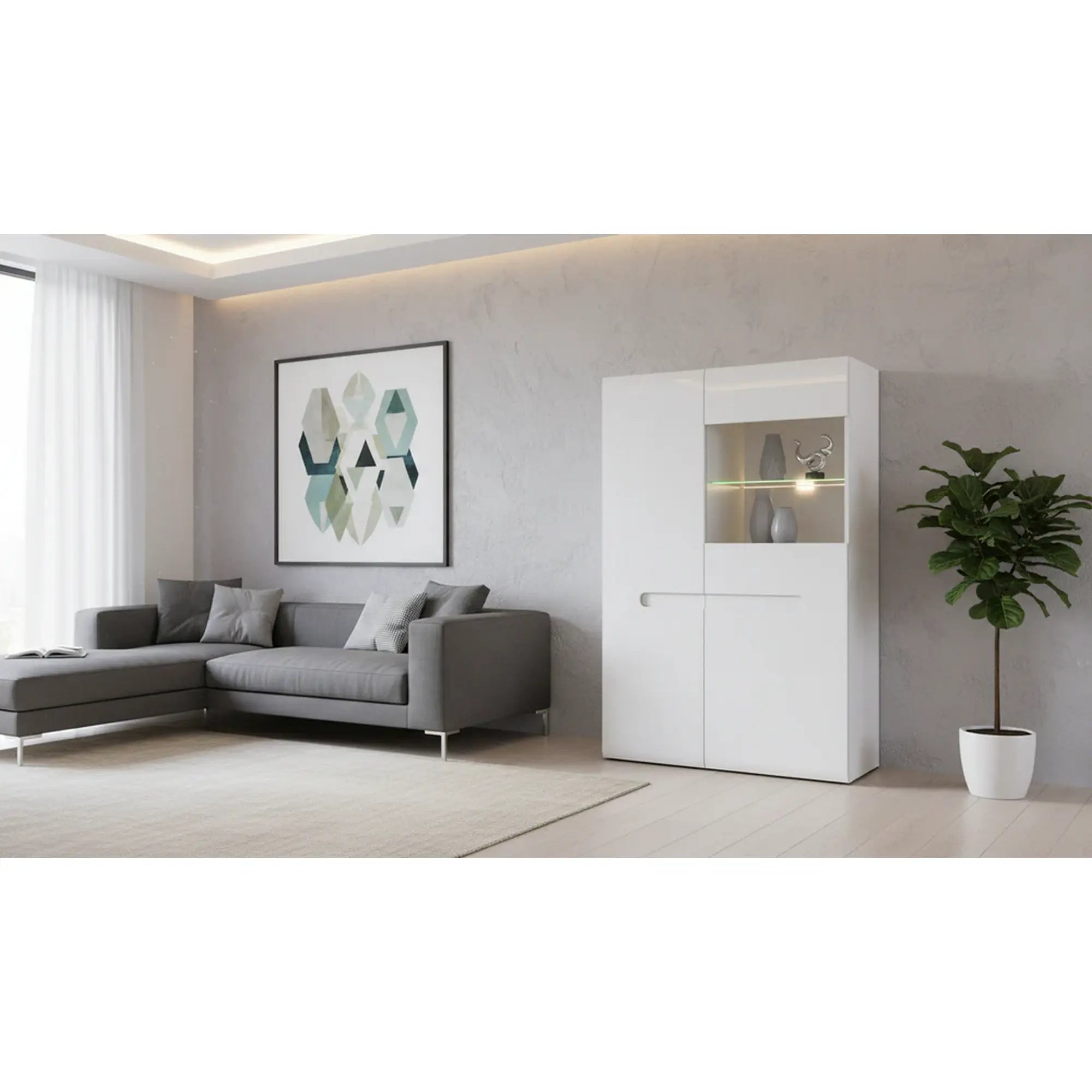 Vitrina AZTECA TRIO, alb, PAL/sticla, cu iluminare LED, 90x41x145 cm
