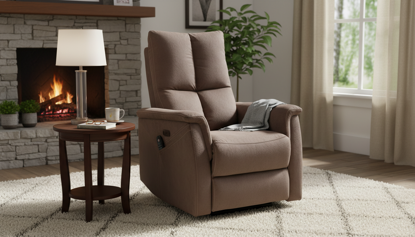 Fotoliu recliner cu functie de masaj NEPTUN M, stofa catifelata cappuccino - Bluvel 38, 76x94/160x96 cm