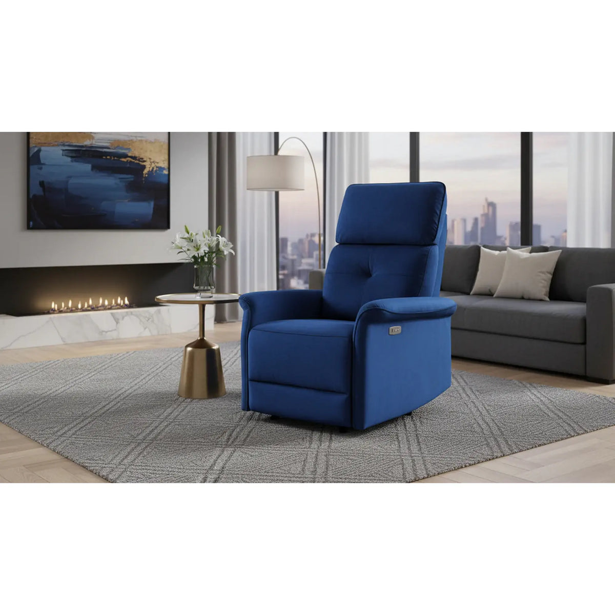 Fotoliu rabatabil SEMIR, stofa catifelata albastru - Bluvel 86, 80x90/170x92/108 cm