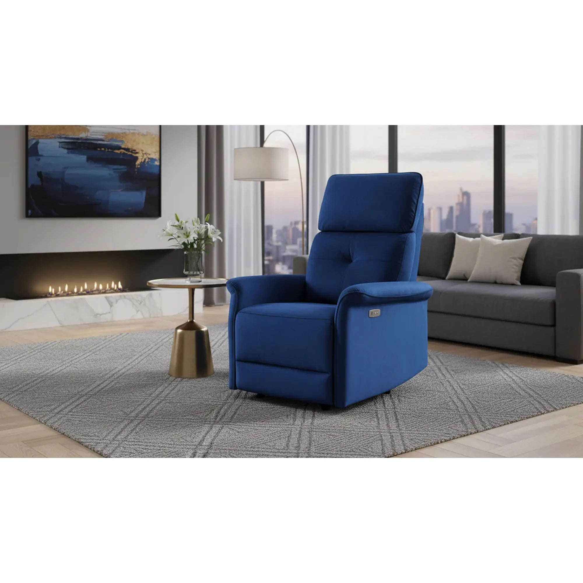 Fotoliu rabatabil SEMIR, stofa catifelata albastru - Bluvel 86, 80x90/170x92/108 cm