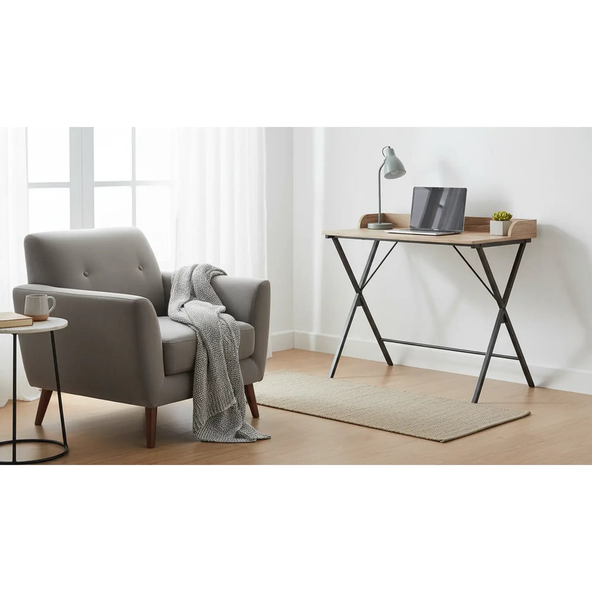 Masa birou OFIS, stejar/negru, DTD laminat/metal, 90x50x79 cm