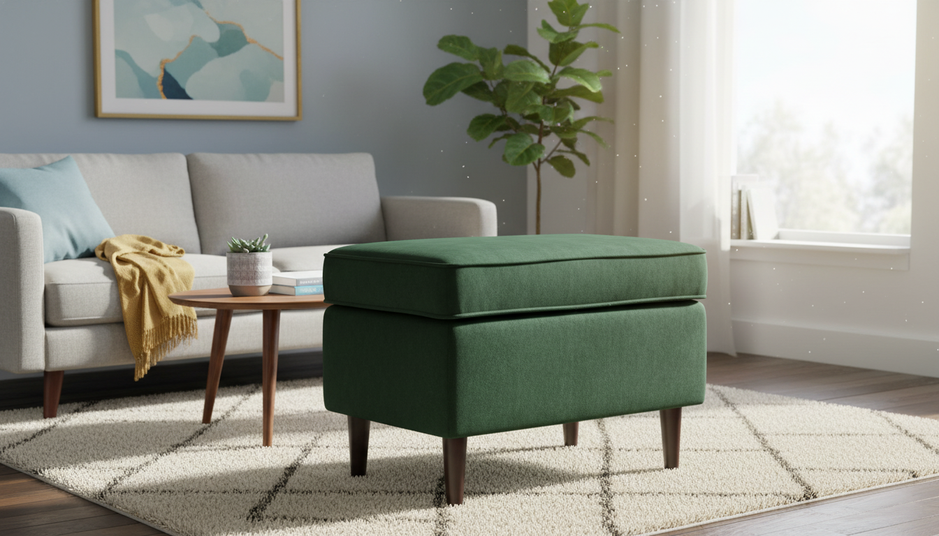 Taburet RON, stofa catifelata verde inchis, 60x40x43 cm