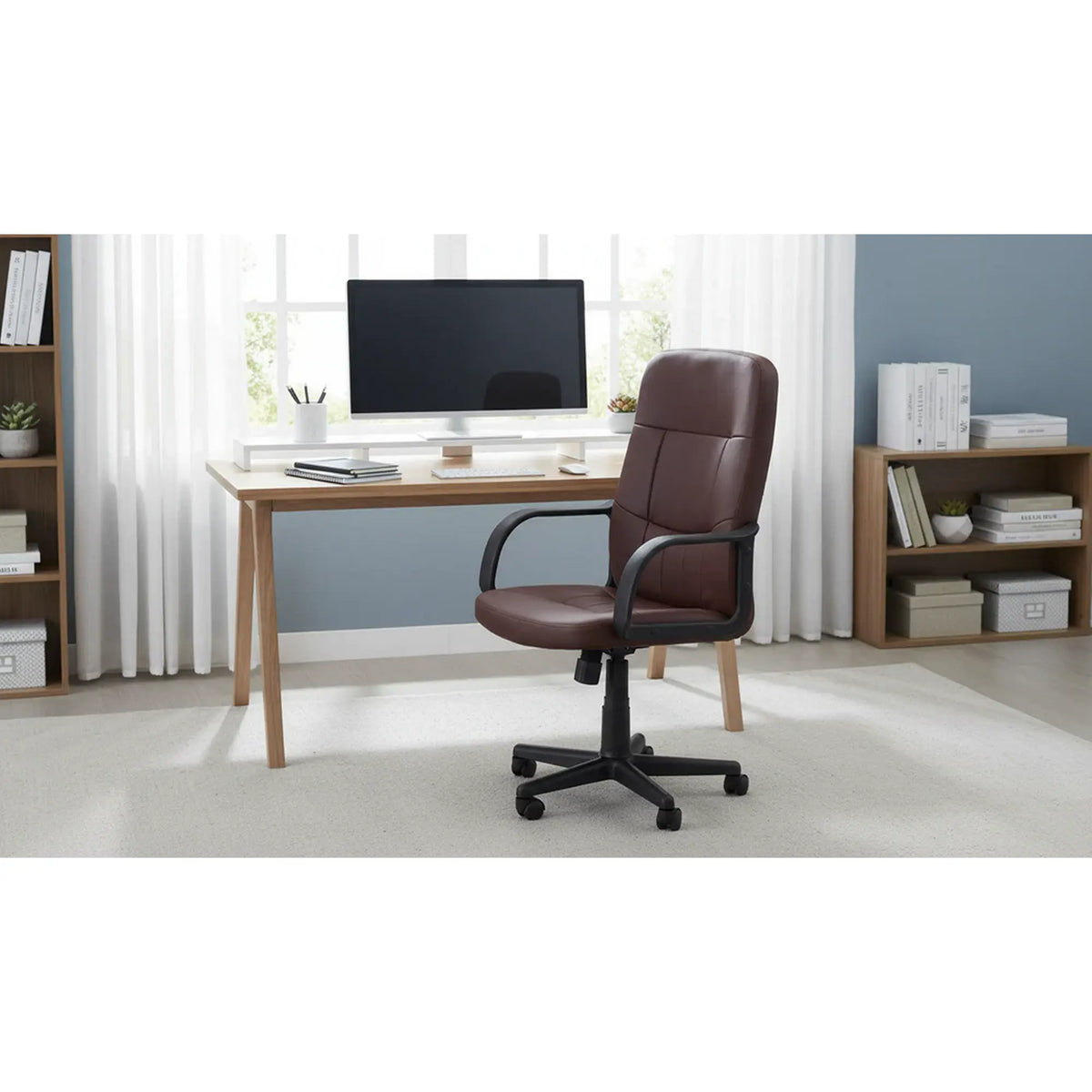 Scaun de birou DENZEL, maro inchis, piele ecologica, 58x60x100/110 cm