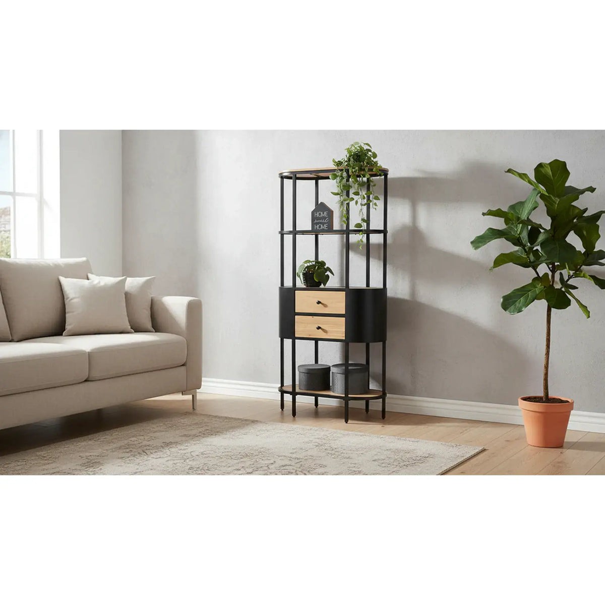 Etajera RAW R4, negru, PAL laminat/metal, 60x28x121 cm