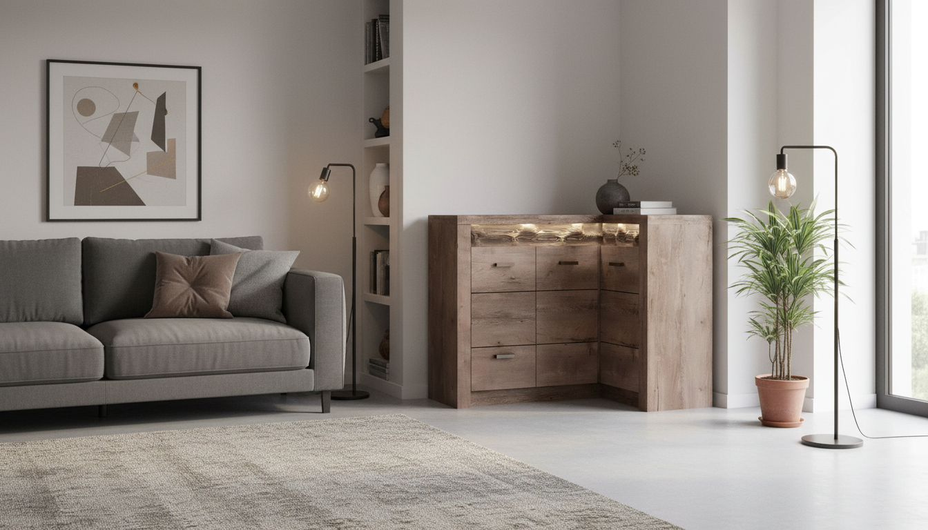 Comoda INFINITY I-15, maro inchis, PAL melaminat, cu iluminare LED, 131/90x42x104 cm