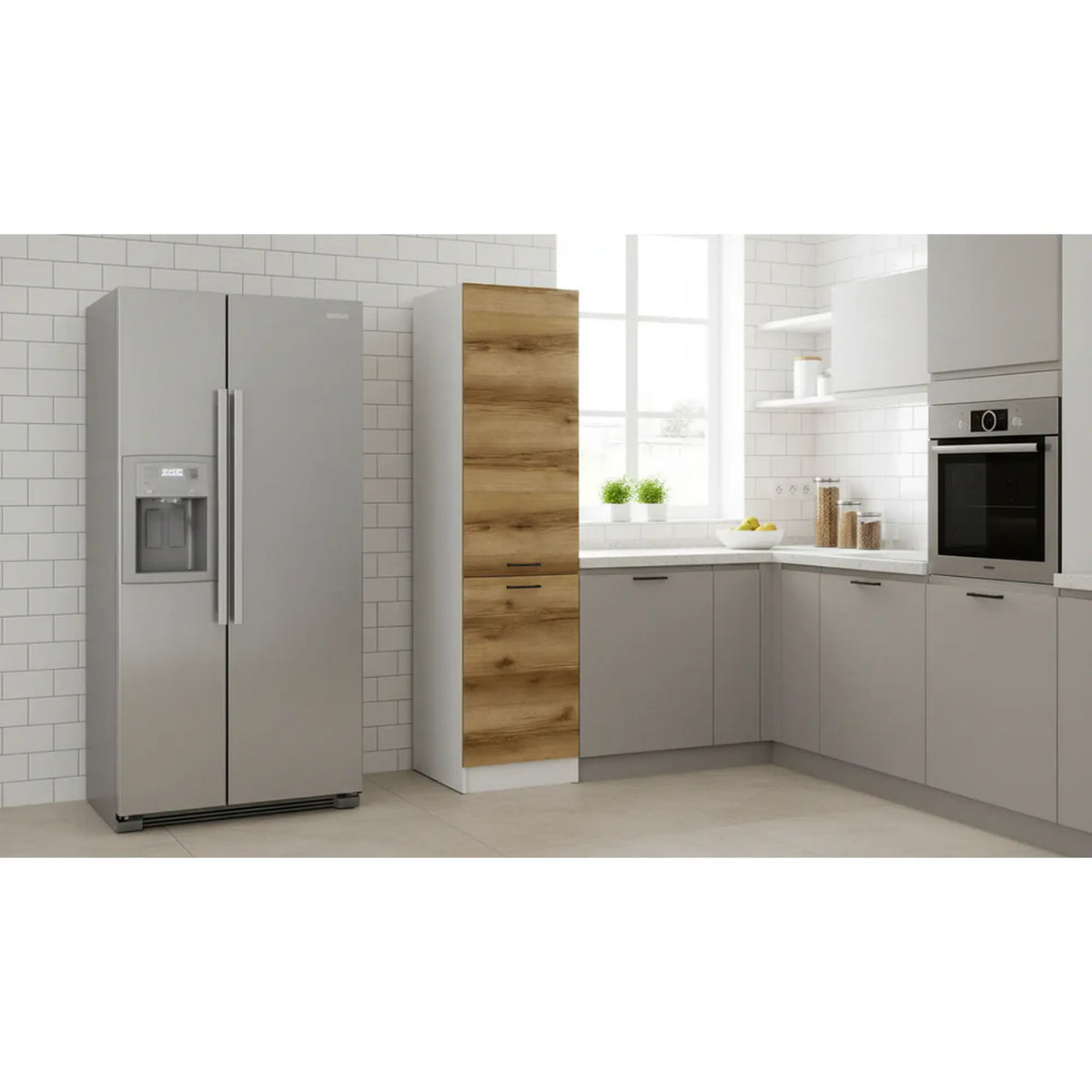 Dulap JUNONA LINE, alb/stejar, PAL, cu 2 usi, 58x50x196 cm